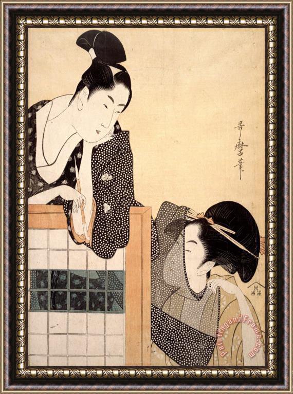 Kitagawa Utamaro Couple with a Standing Screen Framed Print