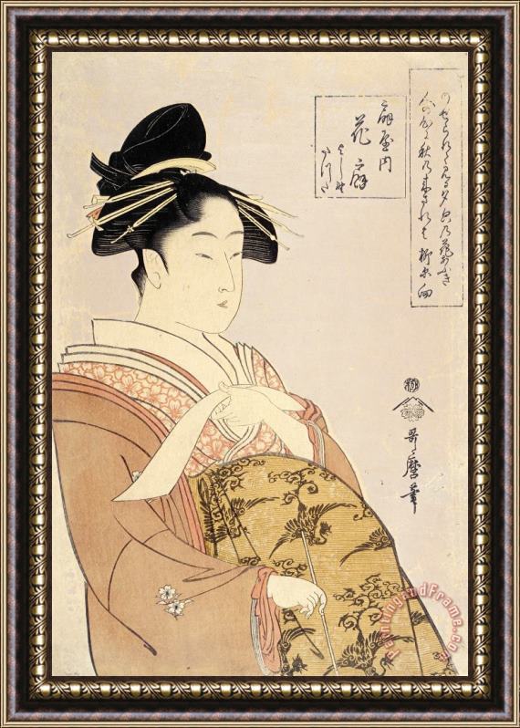 Kitagawa Utamaro Courtesan Hanao Gi of The O Giya House Framed Painting