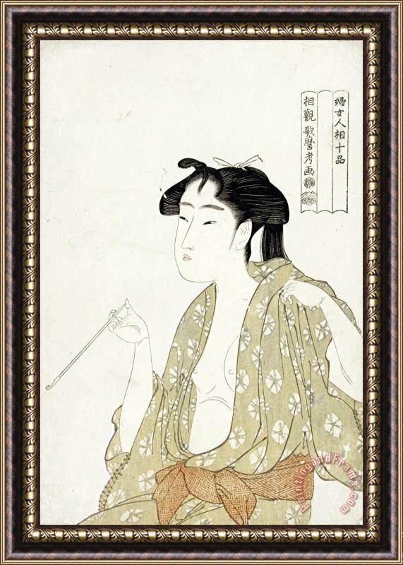 Kitagawa Utamaro Portrait of a Woman Smoking Framed Painting