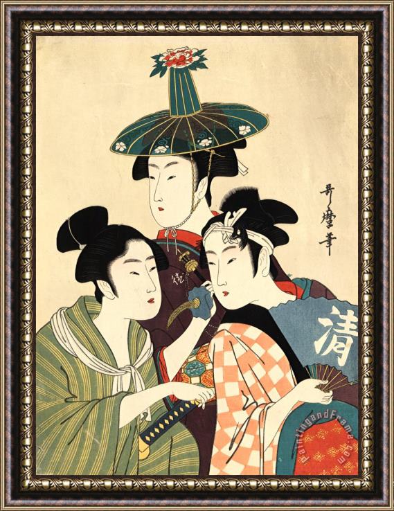Kitagawa Utamaro Three Young Men Or Women Framed Print