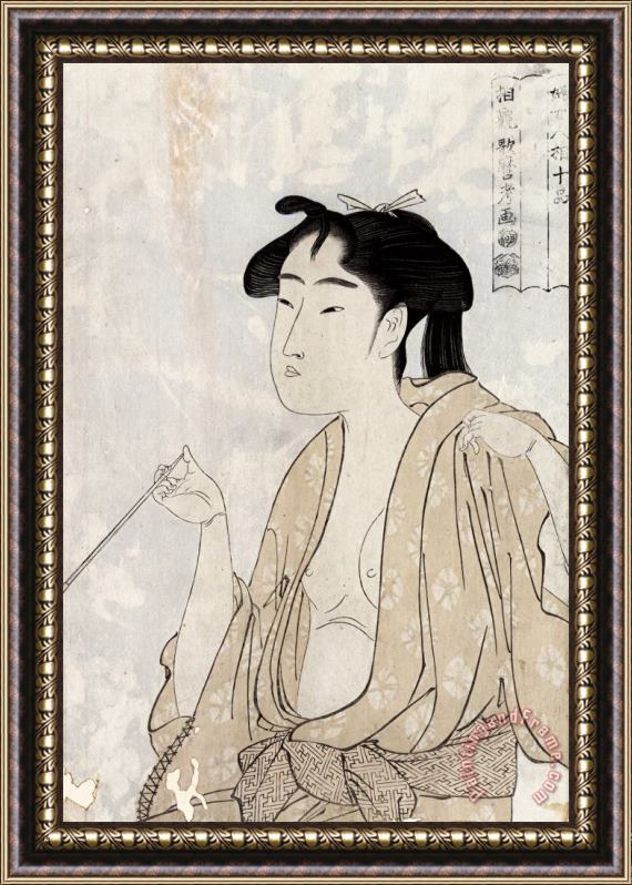 Kitagawa Utamaro Woman Smoking a Pipe Framed Print