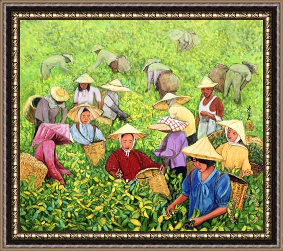 Komi Chen Tea Picking Girl Framed Painting