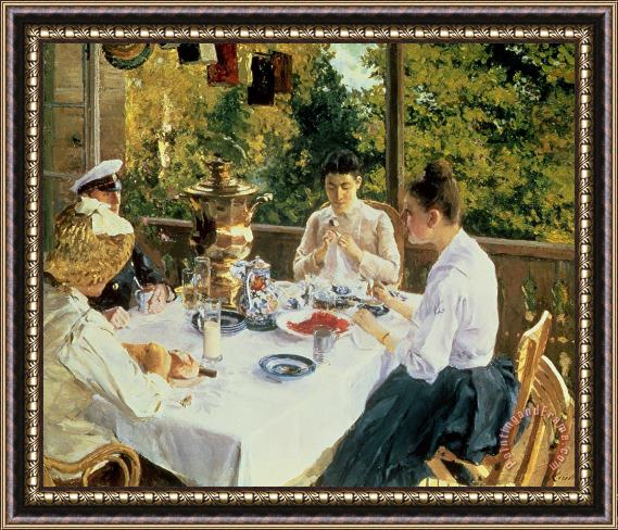 Konstantin Alekseevich Korovin At the Tea-Table Framed Painting