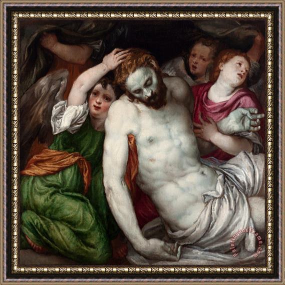 Lambert Sustris Pieta And Angels Framed Painting