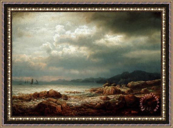 Lars Hertervig Coastal Landscape Framed Painting