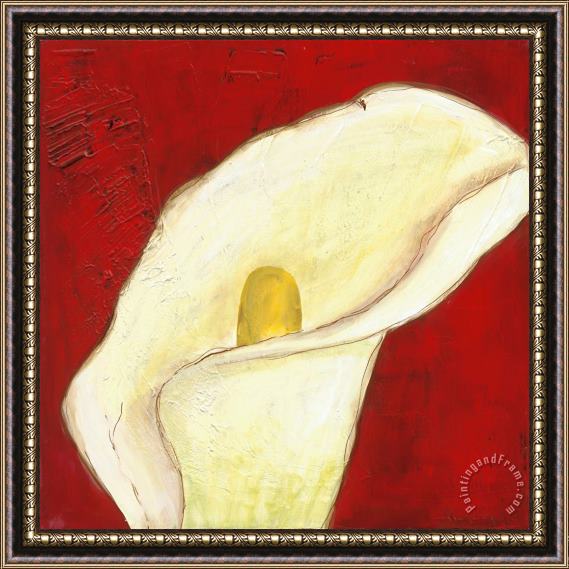 Laura Gunn Calla Lily on Deep Red I Framed Painting