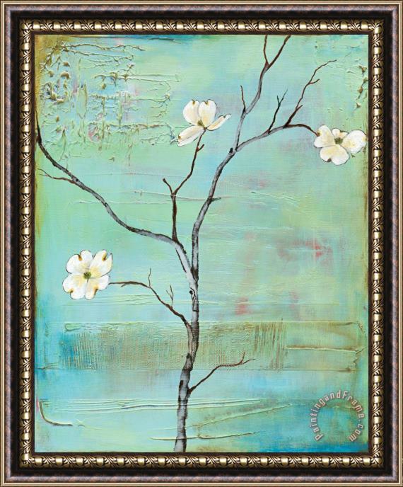 Laura Gunn Dogwood on Turquoise II Framed Painting