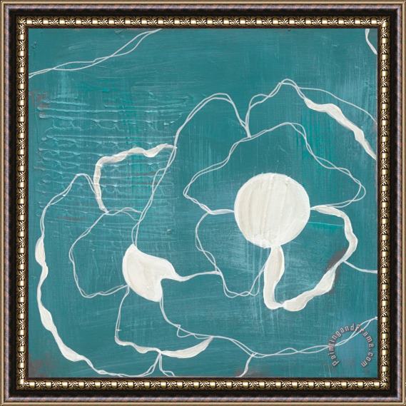 Laura Gunn Poppy Outline on Turquoise I Framed Painting