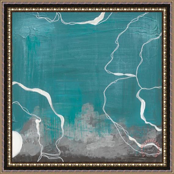 Laura Gunn Poppy Outline on Turquoise II Framed Painting