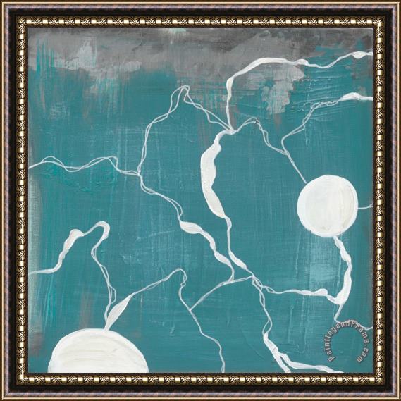 Laura Gunn Poppy Outline on Turquoise IV Framed Painting