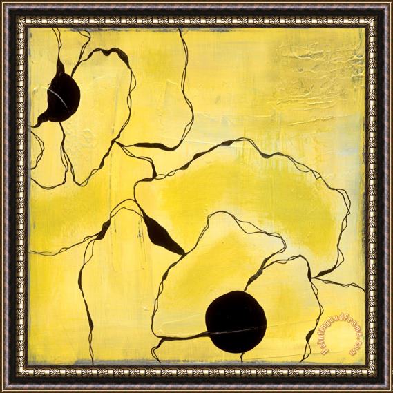 Laura Gunn Poppy Outline on Yellow I Framed Painting
