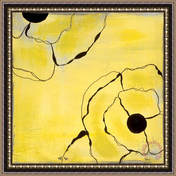 Laura Gunn Poppy Outline on Yellow II Framed Painting