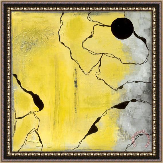 Laura Gunn Poppy Outline on Yellow IV Framed Painting