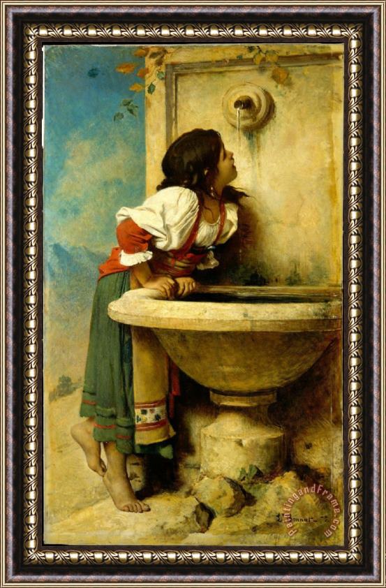 Leon Bonnat Roman Girl at Fountain Framed Painting