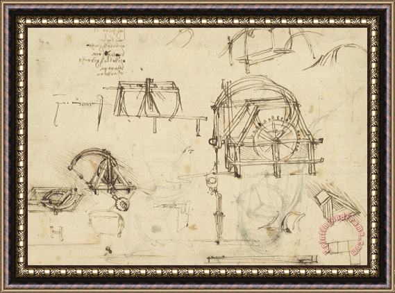 Leonardo da Vinci Drawings Of Geometric Figures List Of Botanical Terms Sketches Of Construction Of Onager Framed Print