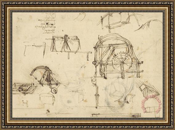 Leonardo Da Vinci Drawings Of Geometric Figures List Of Botanical Terms Sketches Of Construction Of Onager Framed Painting By Leonardo Da Vinci