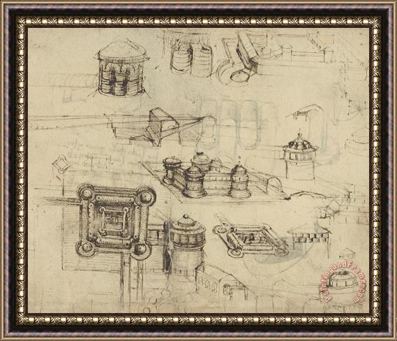 Leonardo da Vinci Fortress From Atlantic Codex Framed Print