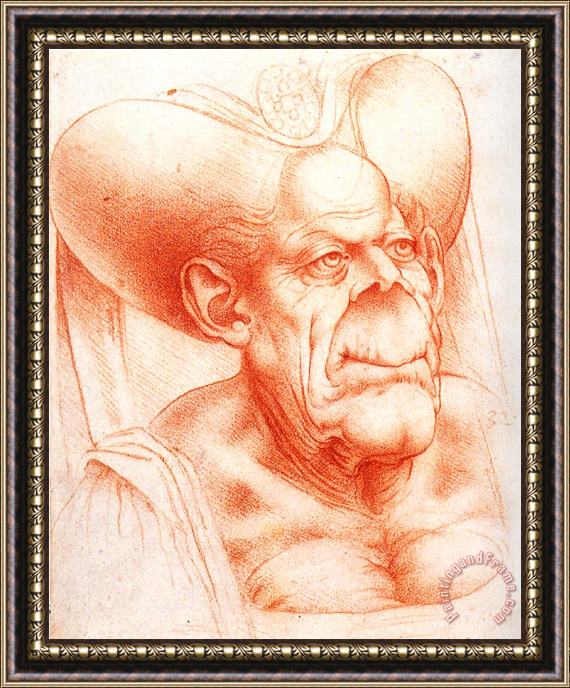Leonardo da Vinci Grotesque Head Chalk Drawing Framed Print