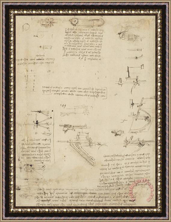 Leonardo da Vinci Notes About Perspective And Sketch Of Devices For Textile Machinery From Atlantic Codex Framed Print