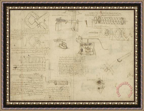 Leonardo da Vinci Screws And Lathe Assembling Press For Olives For Oil Production And Components Of Plumbing Machine Framed Print