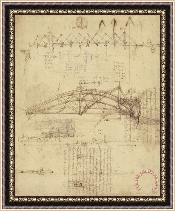 Leonardo da Vinci Three Kinds Of Movable Bridge Framed Painting