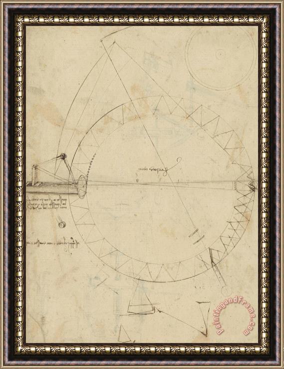 Leonardo da Vinci Wheel Sketch Of Drawing In Folio 956 Framed Print