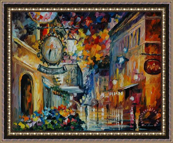Leonid Afremov Cafe In The Old City Framed Painting