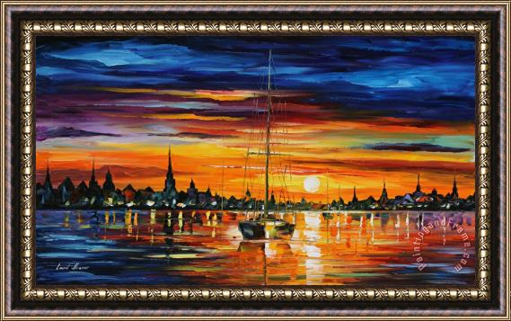 Leonid Afremov Calm Sunset Framed Print