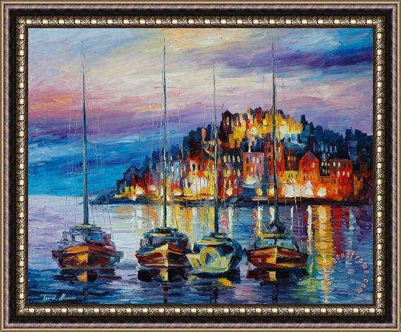 Leonid Afremov Evening Harbor Framed Painting