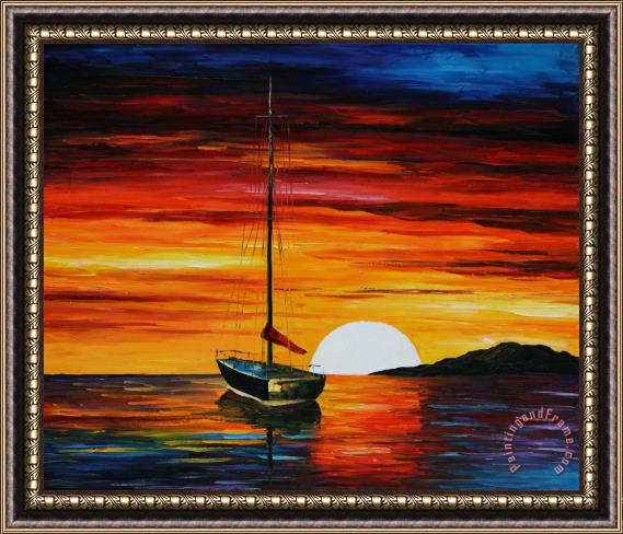 Leonid Afremov Fishing In The Sunset Framed Painting