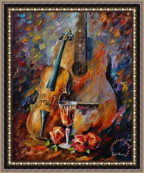 Leonid Afremov Guitar And Violin Framed Painting