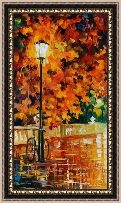 Leonid Afremov Lonely Bicycle Framed Painting