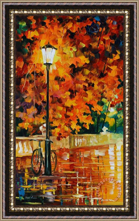 Leonid Afremov Lonely Bicycle Framed Painting