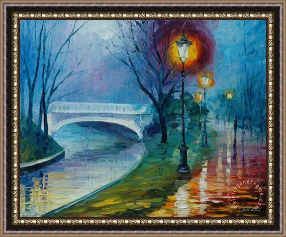 Leonid Afremov Misty Bridge Framed Print