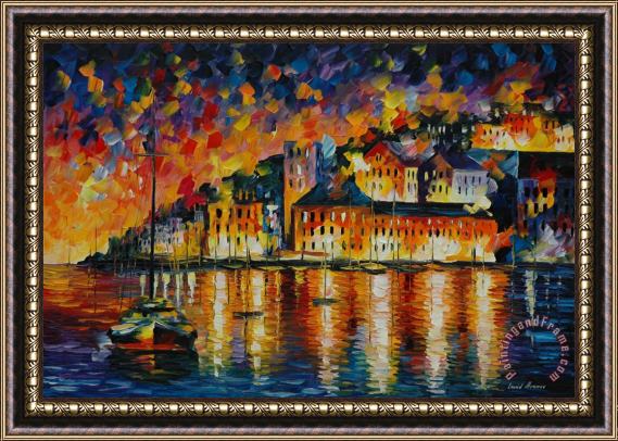 Leonid Afremov Night Harbor Framed Painting