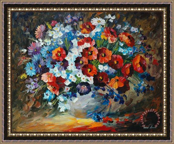 Leonid Afremov Poppies And Cornflowers Framed Print