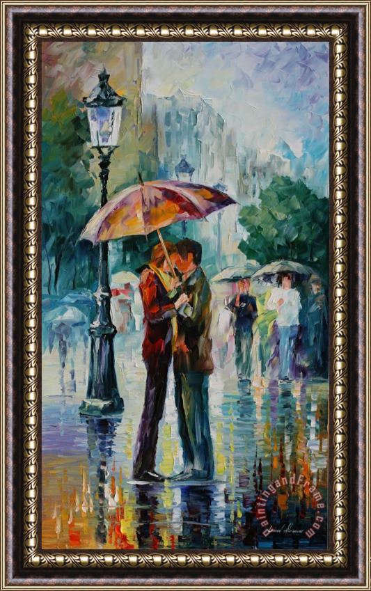 Leonid Afremov Rainy Kiss Framed Print