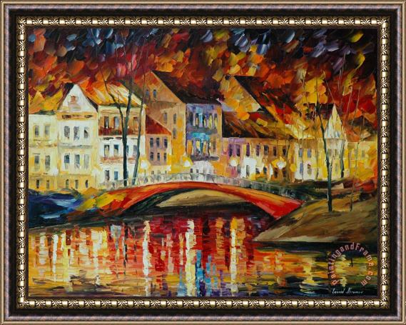 Leonid Afremov Red Bridge Framed Print