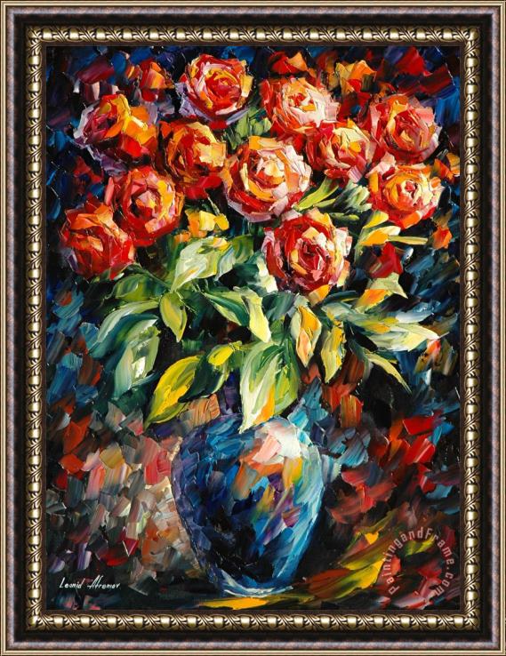 Leonid Afremov Red Roses Framed Painting