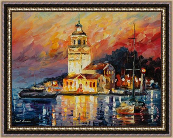 Leonid Afremov Romantic Harbor Framed Painting