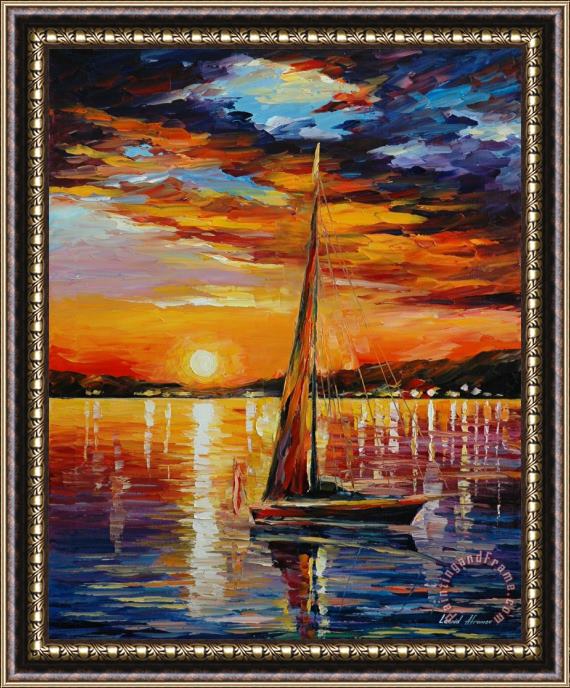 Leonid Afremov Sail In Sunset Framed Print
