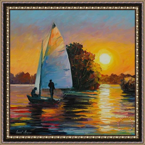 Leonid Afremov Sunset By The Lake Framed Print