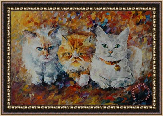 Leonid Afremov Three Cats Framed Painting