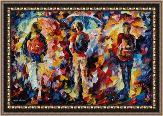 Leonid Afremov Three Umbrellas Framed Painting