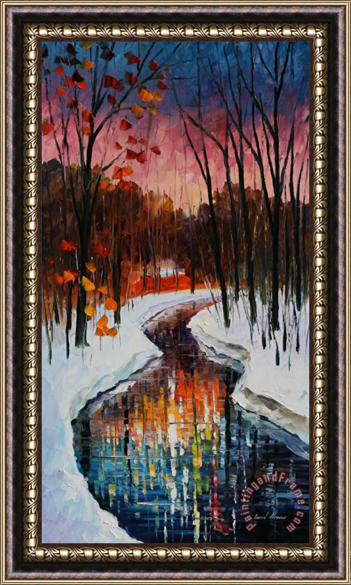 Leonid Afremov Winter Stream Framed Painting
