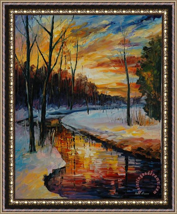 Leonid Afremov Winter Sunset Framed Painting