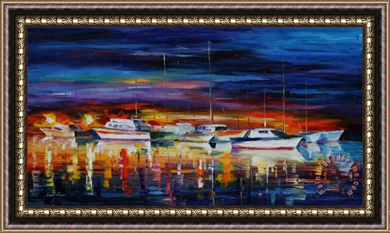 Leonid Afremov Yacht Club At Night Framed Painting