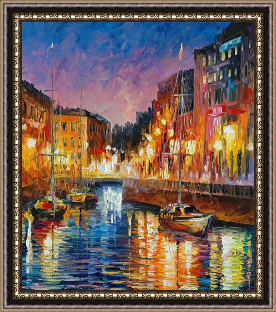 Leonid Afremov Yacht In Canal Framed Painting