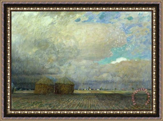 Leopold Karl Walter von Kalckreuth Landscape with Huts Framed Painting