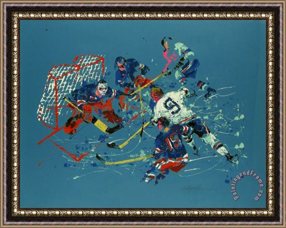 Leroy Neiman Blue Hockey Framed Painting